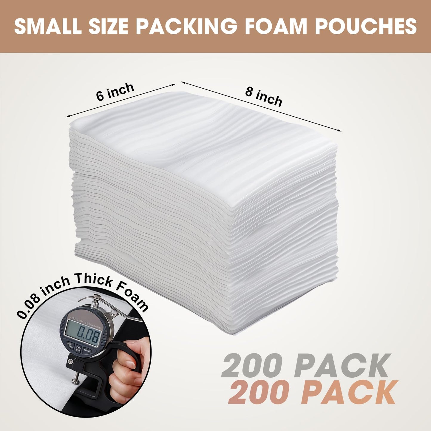 200 Pack Small Foam Pouches 6x8 Inch, Cushion Foam Pouch for fragile items, Packing Supplies to Protect Glasses, Cups and Dishes, Plate Packing Sleeves for Moving, Shipping and Storage