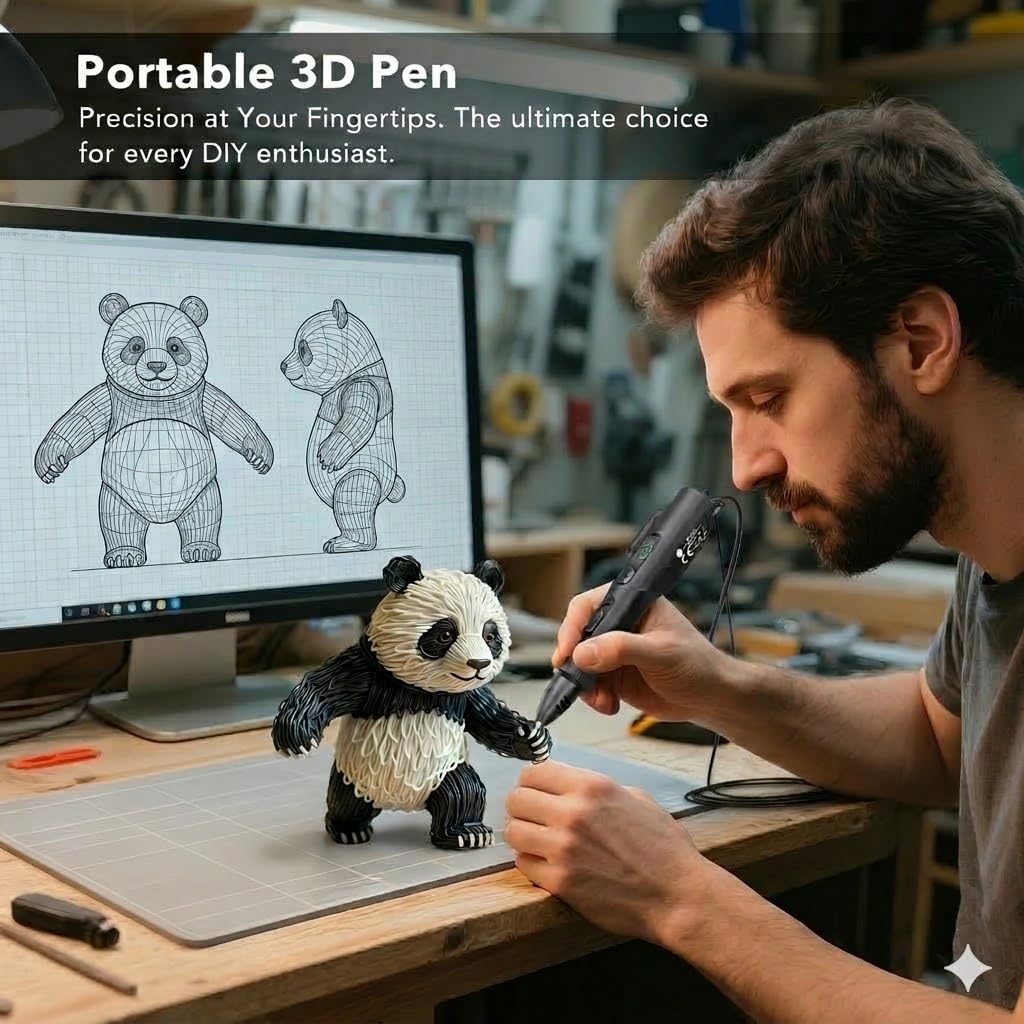 LinkSpoX 3D Printing Pen Kit, 3D Printer Pen with Adjustable Temperature,Stepless Speed, PLA/ABS Compatible 3D Drawing LCD Display, for Creative Art, DIY Projects,Black