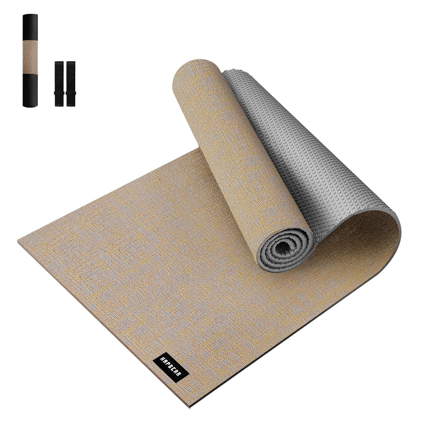 HAPBEAR Extra Large Yoga Mat 84''x30''- 1/4'' Thick Natural Linen, Non-Slip Tear-Resistant for Yoga, Meditation, Pilates, Floor Exercises with Free Carrying Bag