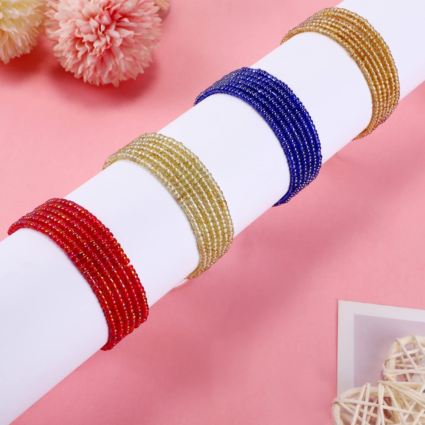 Teniinet 4PCS 50” Handmade African Waist Beads for Women Non-Stretching(Tie-on)