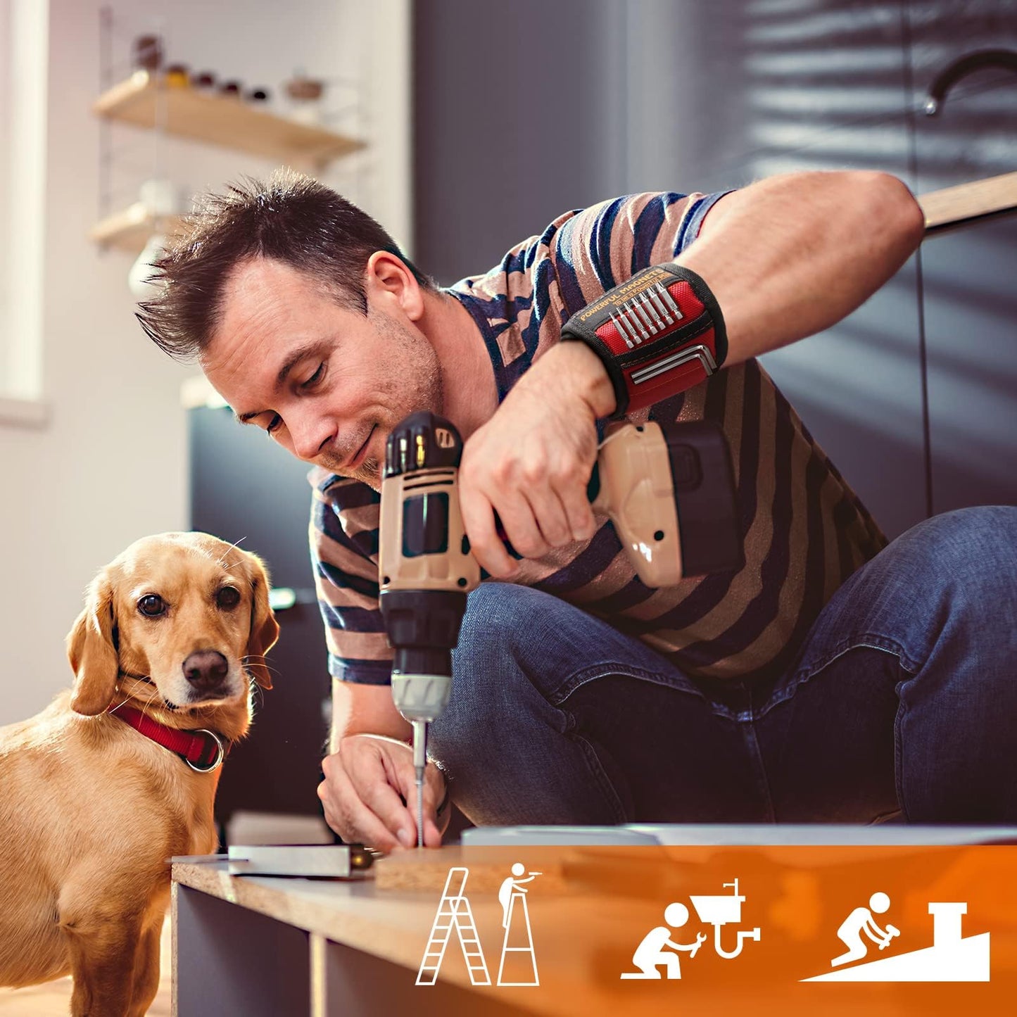 Father Day Gifts from Daughter Wife Son Magnetic Wristband: Men Tool Gifts for Men Him Belt Magnet Wrist for Holding Screws Nails Cool Gadgets Ideas Grandpa Father Day Gifts for Husband Dad Papa