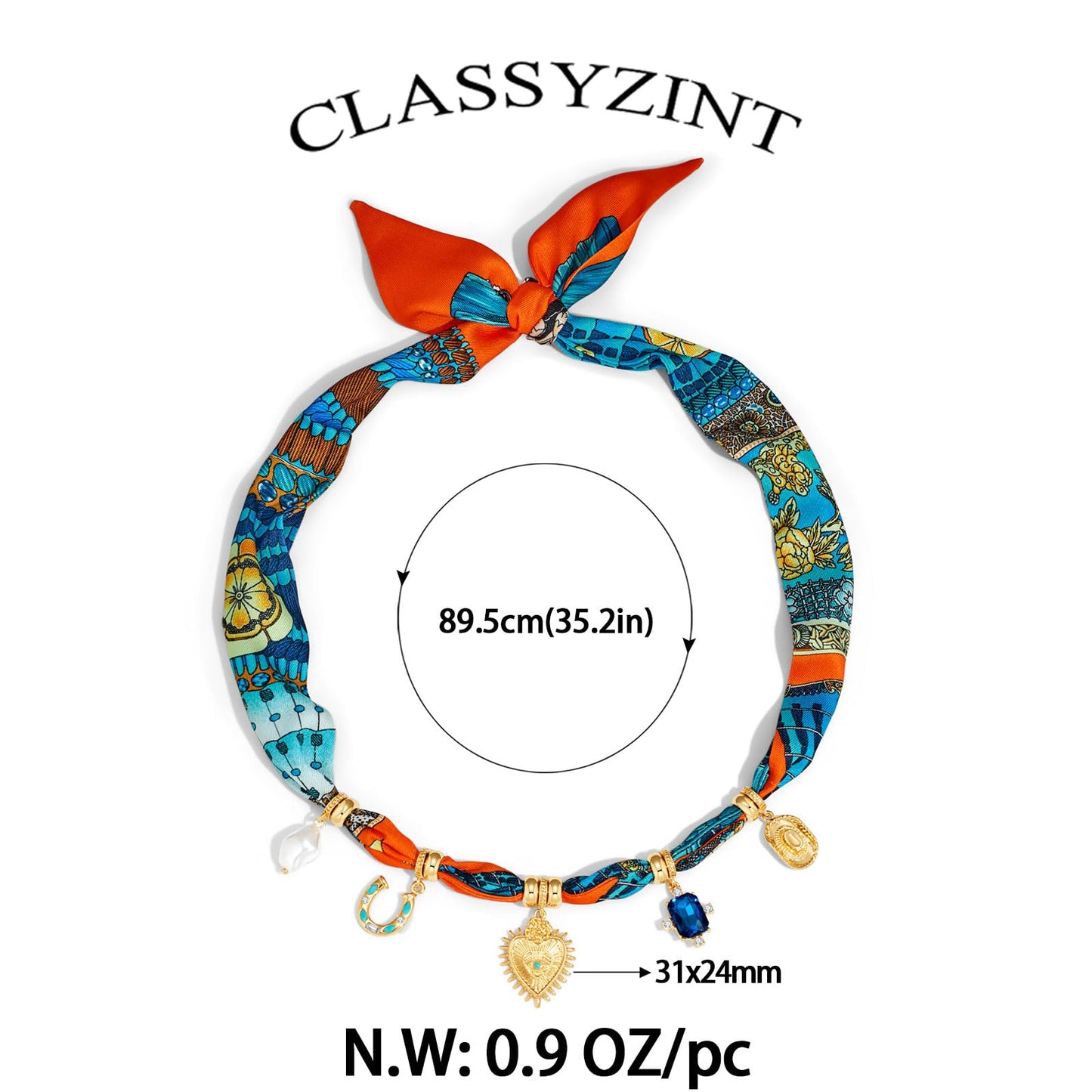 CLASSYZINT Scarf Necklace for Women Adjustable Bandana Choker with Heart Charms Heart Choker Necklace Summer Beach Necklace Adjustable Fashion Accessory