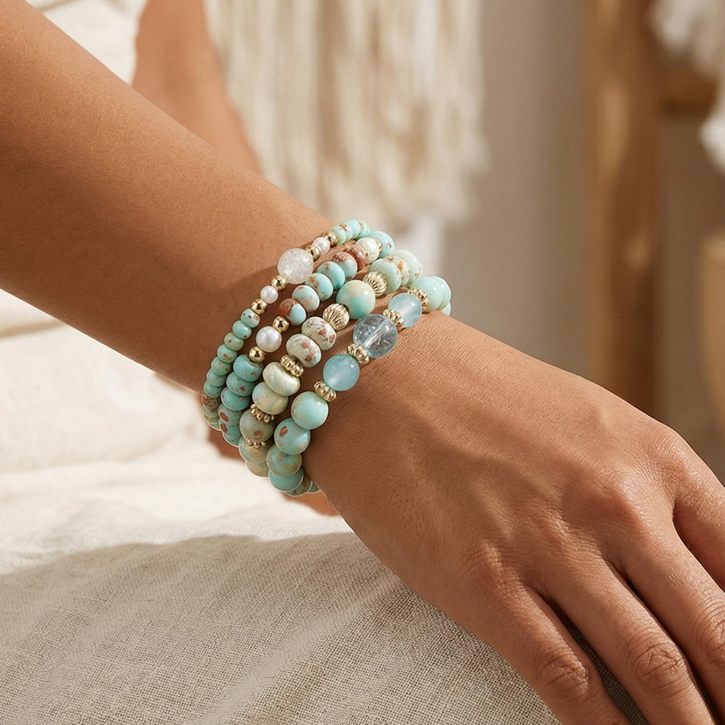 Briutn Boho Beaded Bracelet Stretch Bohemian Stackable Bracelet Jewelry Gifts for Women