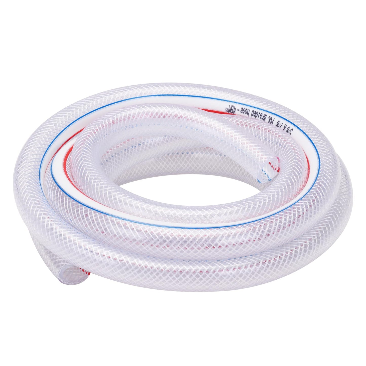 DERPIPE Soft Braided PVC Tubing - 5/8" x 7/8" OD High Pressure Clear Flexible PVC Tube Reinforced Vinyl Hose for Water, Oil with 2pcs Hose Clamps (10Ft)