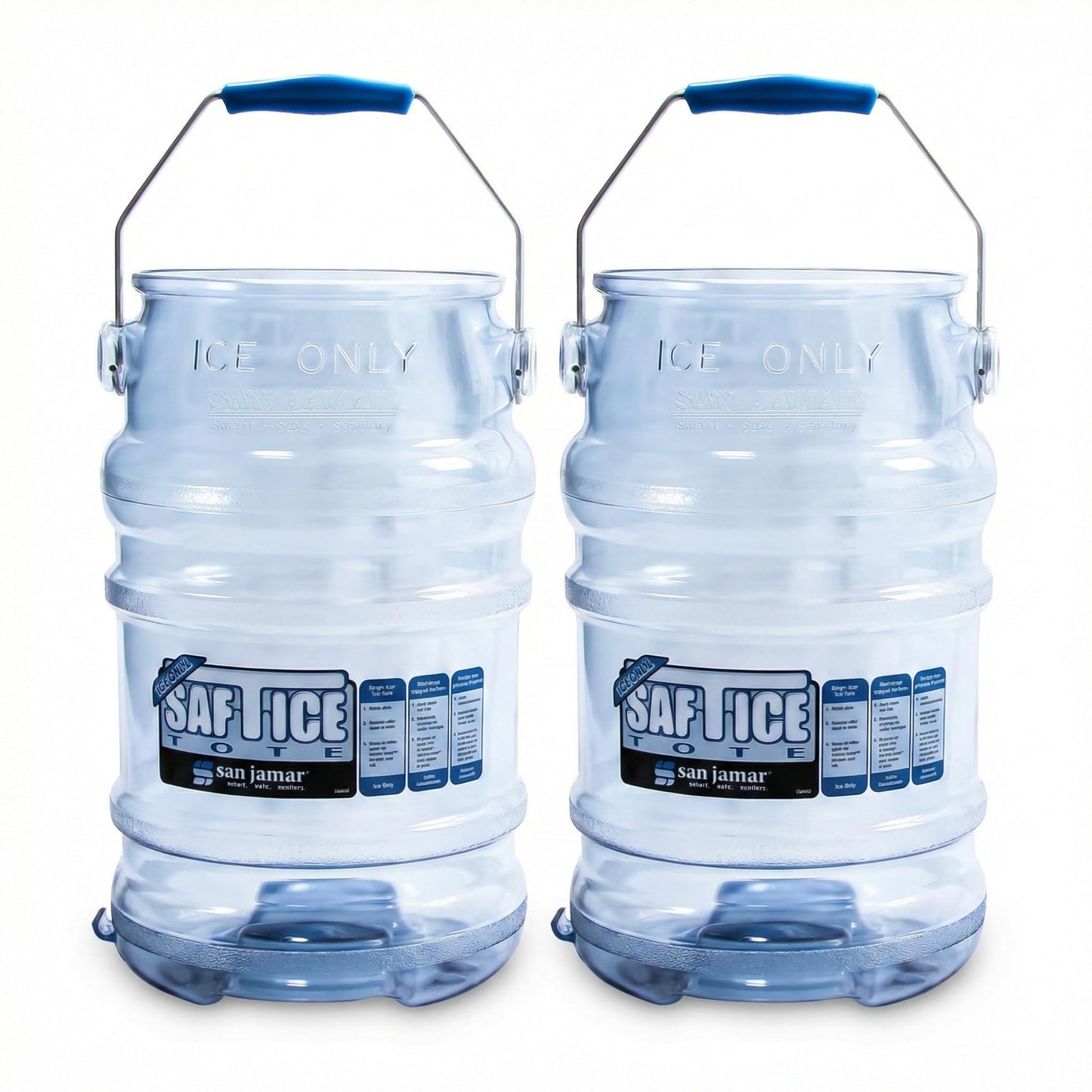 San Jamar Saf-T-Ice Ice Tote with Ice Machine Hanger for Bars, Restaurants, Kitchens, and Fast Food, Polycarbonate, 6 Gallons, Blue, (Pack of 2)