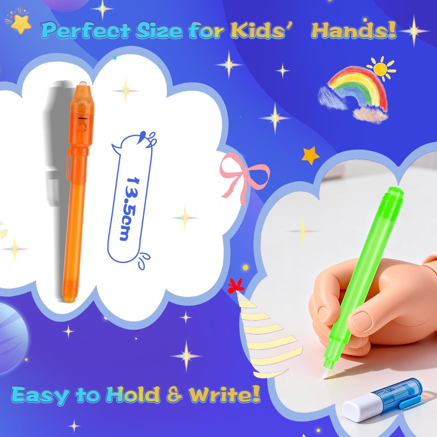 QANIY 48PCS Invisible Ink Pen with UV Black Light Party Favor for Kids, Magic Marker for Secret Messages, Writing Information for Birthdays, Easter, Halloween, for Students
