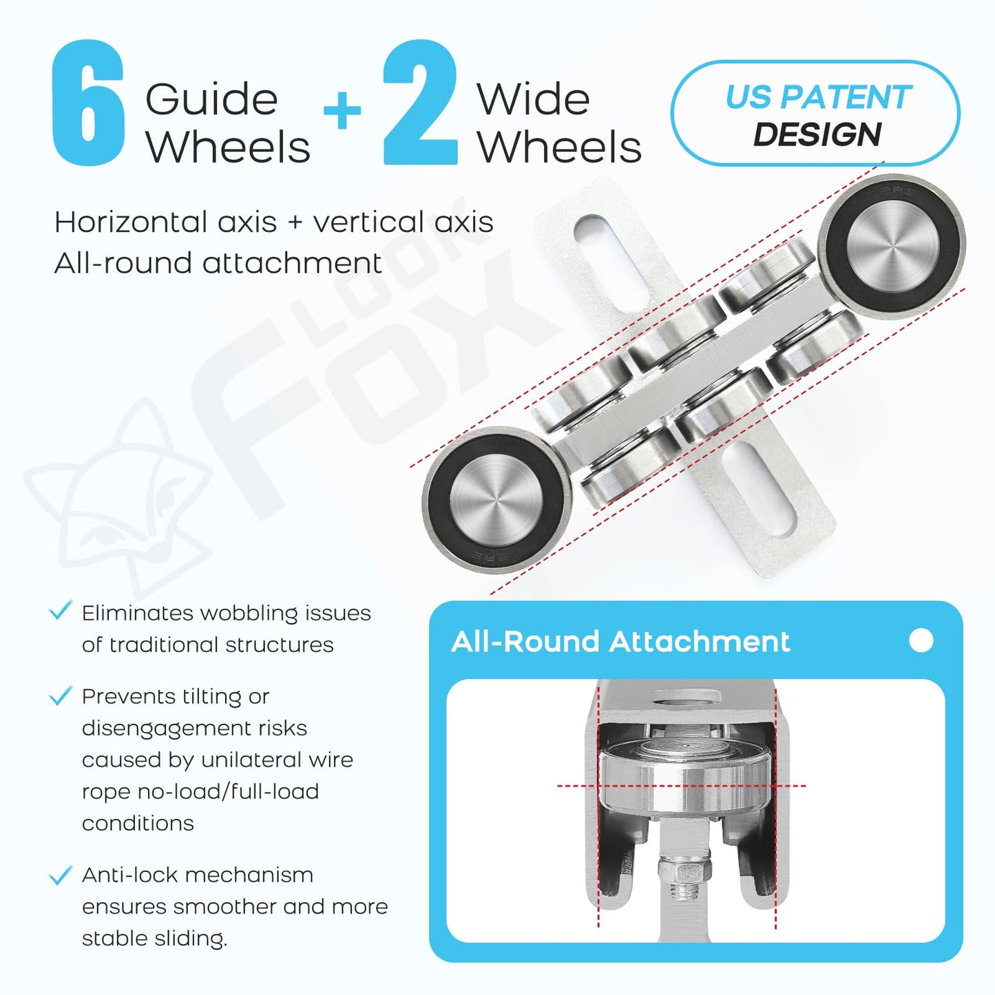 LookFox 6+2 Wheel Unistrut Trolley with Limiter, Hoist Trolley Kit for Electric Hoist, Anti-Lock & Anti-Fall, for All 1-5/8" Wide or Taller Strut Channel, for Garage/Workshop Silent Systems (4pack)