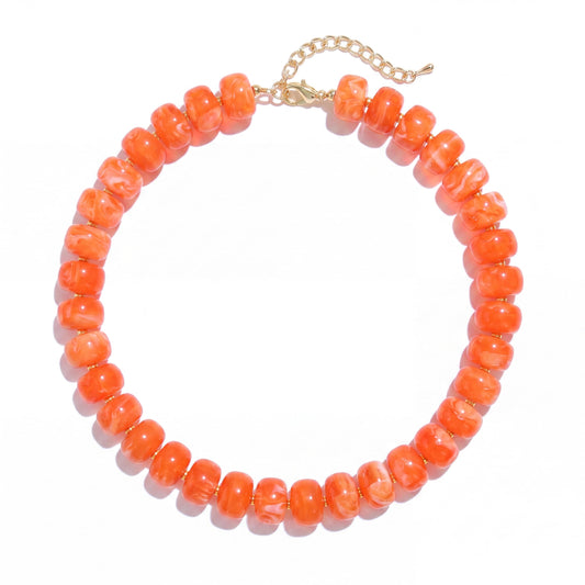 Badu Orange Chunky Beaded Necklace for Women,Acrylic Bead Choker Statement Necklace Cute Trendy Necklaces Jewelry Gifts