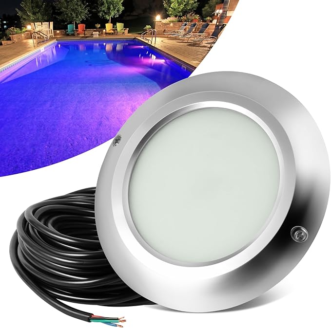 HUSUKU 5.8 Inch RGB LED Pool Light - 50FT 60W 6000LM Ultra Slim Pool Light for Inground Pools Waterproof IP68, 12V Underwater Swimming Pool Light Fixture(1/2 NPT Thread, Remote Control NOT Includ)