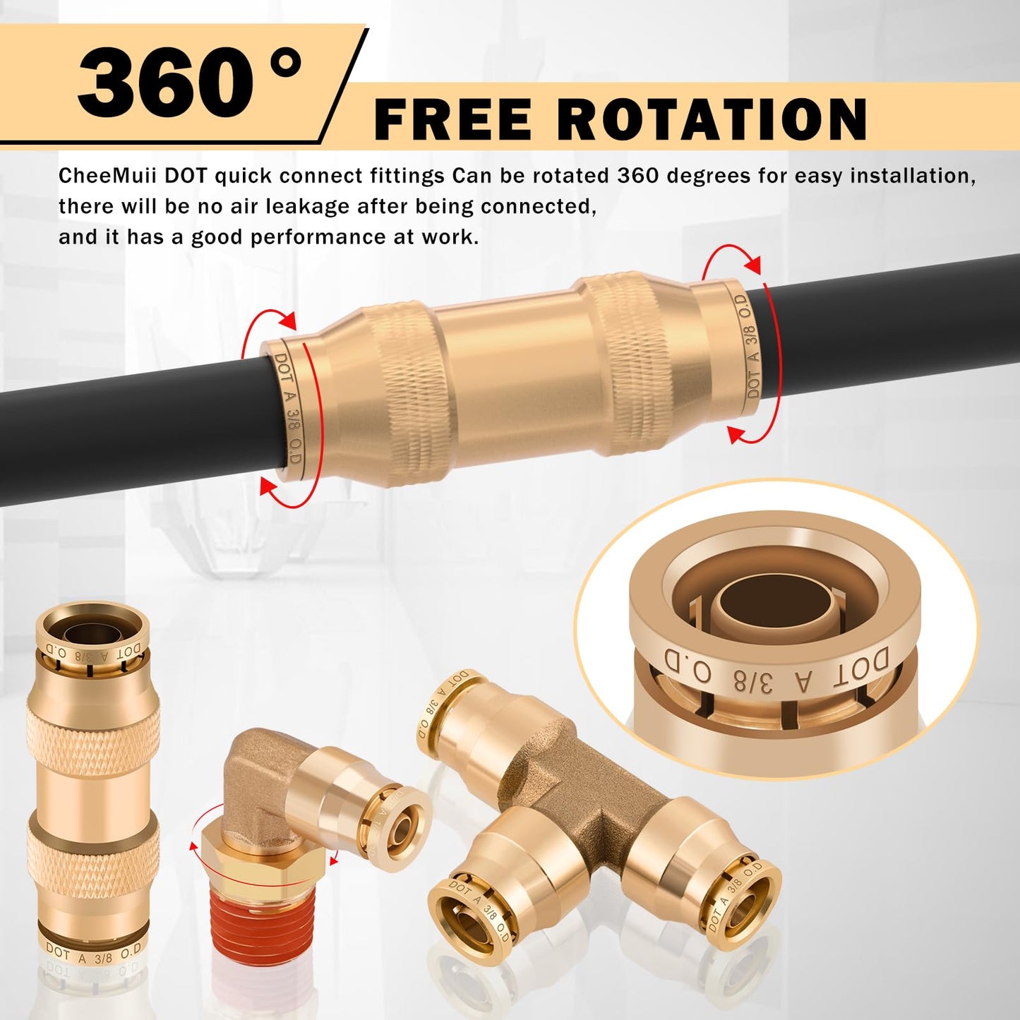CheeMuii 156 PCS Brass DOT Air Line Fittings with 4 Roll 100FT 1/8" 1/4" 3/8" 1/2" DOT Air Lines Kit Push Lock Air Fitting Quick Connect Air Fittings with Air Hose Pneumatic Tubing