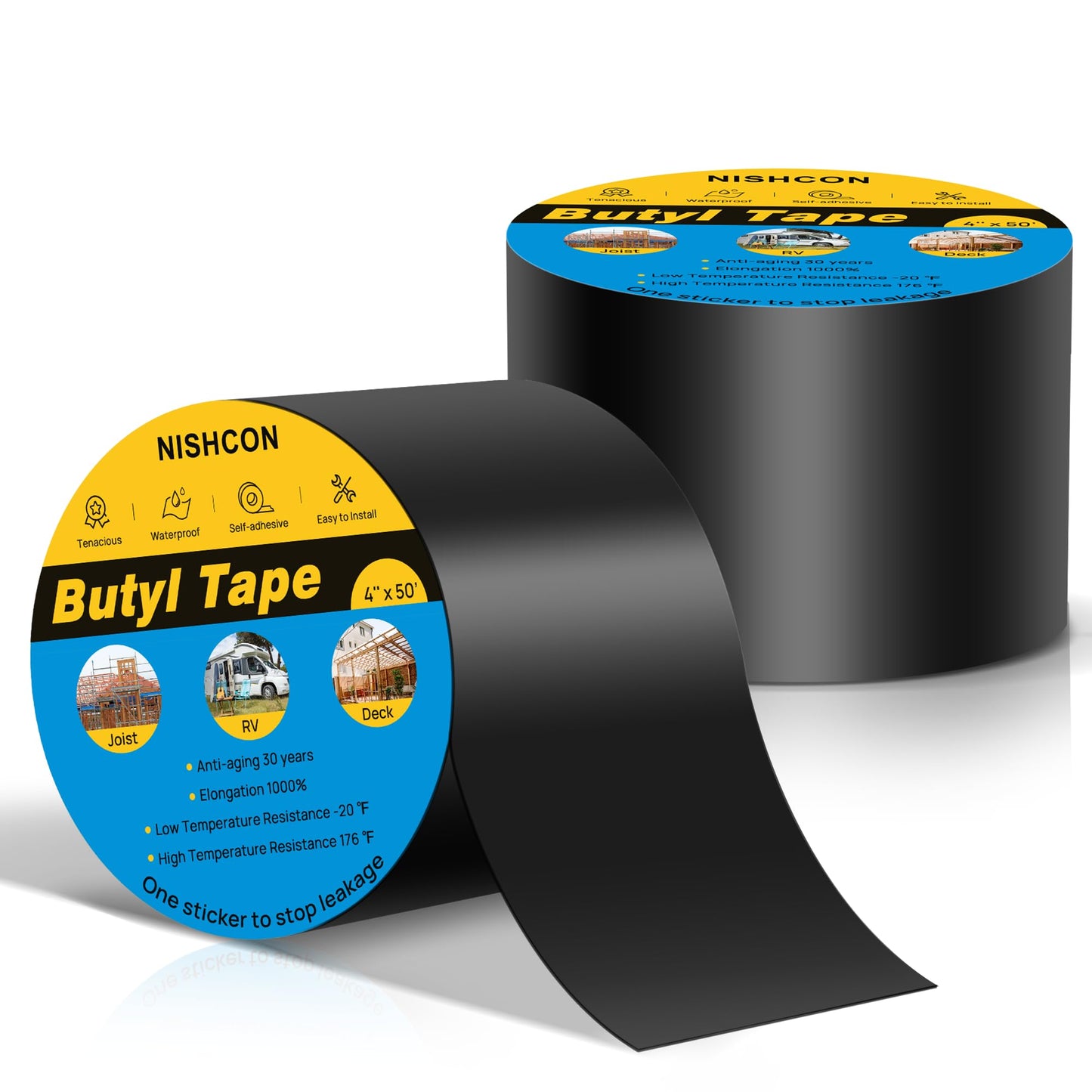 NISHCON Butyl Sealant Tape 4" x 50', Deck Joist Tape for Decking, Waterproof and Anti-Corrosion for Extend Deck Life, 2 Rolls