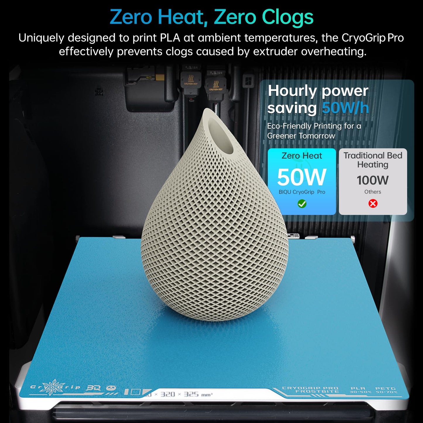 BIQU Cryogrip Pro Frostbite for Bambu-Lab H2D/H2S 3D Printers Cold Build Plate 355x346MM Double Sided Strong Adhesion Spring Steel Sheet Room Temperature Print Upgrade Removable Heated Bed Cover