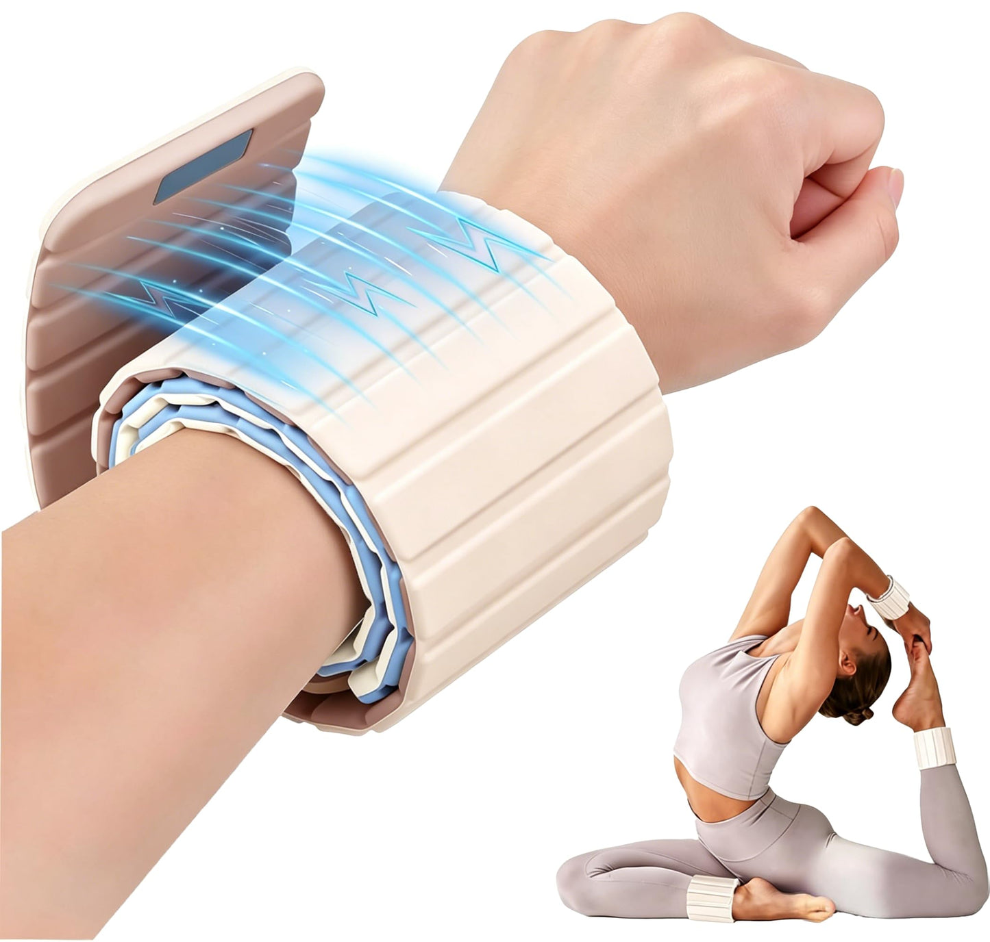BECOJADDE Wrist Weights Ankle Weights for Women 1 Pair (1.1 lb Each) Silicone Magnetic Leg Arm Weighted Bracelet for Home Yoga Pilates Gym Workout Walking Jogging, Beige Taupe