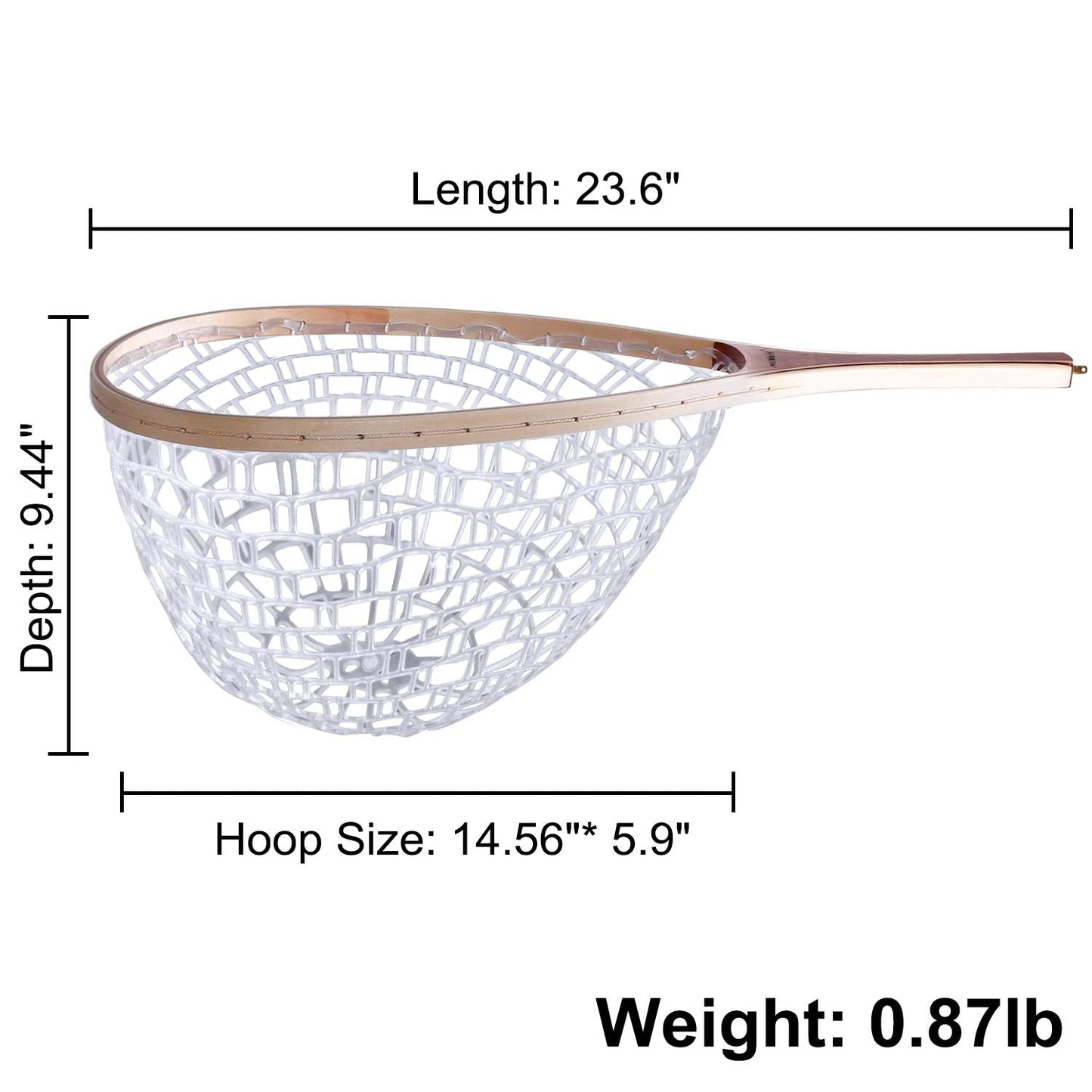 PLUSINNO Fly Fishing Net with Wooden Frame and Magnetic Release, Soft Rubber Mesh for Trout and Bass Catch and Release