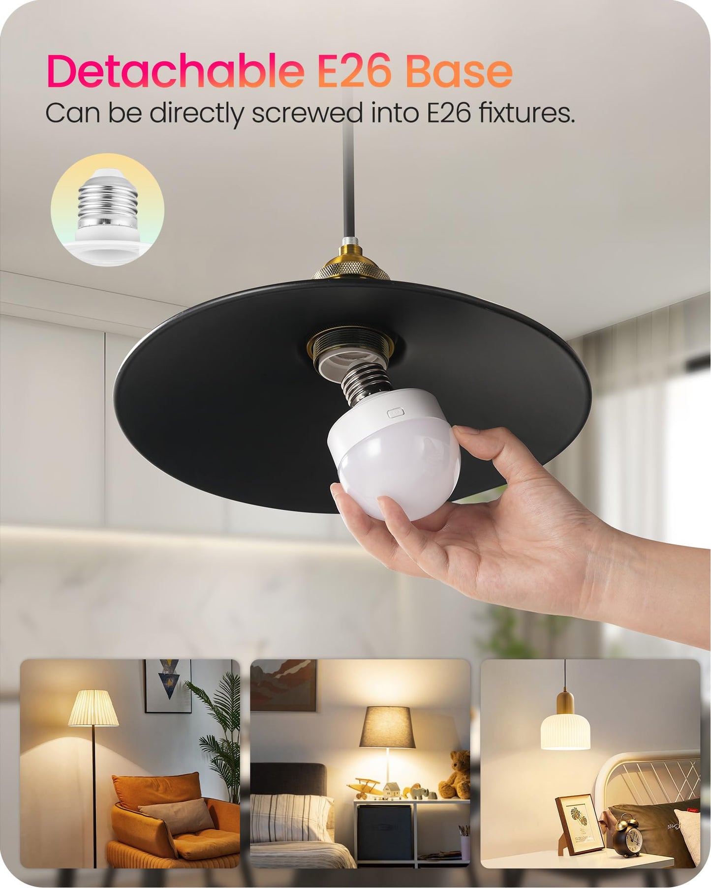 GOEBLESON Rechargeable Light Bulbs with Remote Control, 4 Packs Battery Operated Light Bulbs, 3 Timer 15 Colors Selectable, Dimmable Wireless RGB LED Bulb for Wall Sconce, Non-Hardwired, R01YBP406