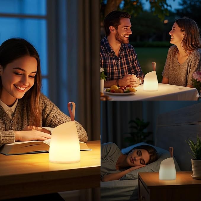 uuffoo Portable Table Lamp Dimmable Rechargeable LED Lantern Outdoor IP44 Waterproof Shower Lamp, 7 Color RGB+Warm White, Memory Function, 7H Timer Auto-Off for Patio Garden Camping