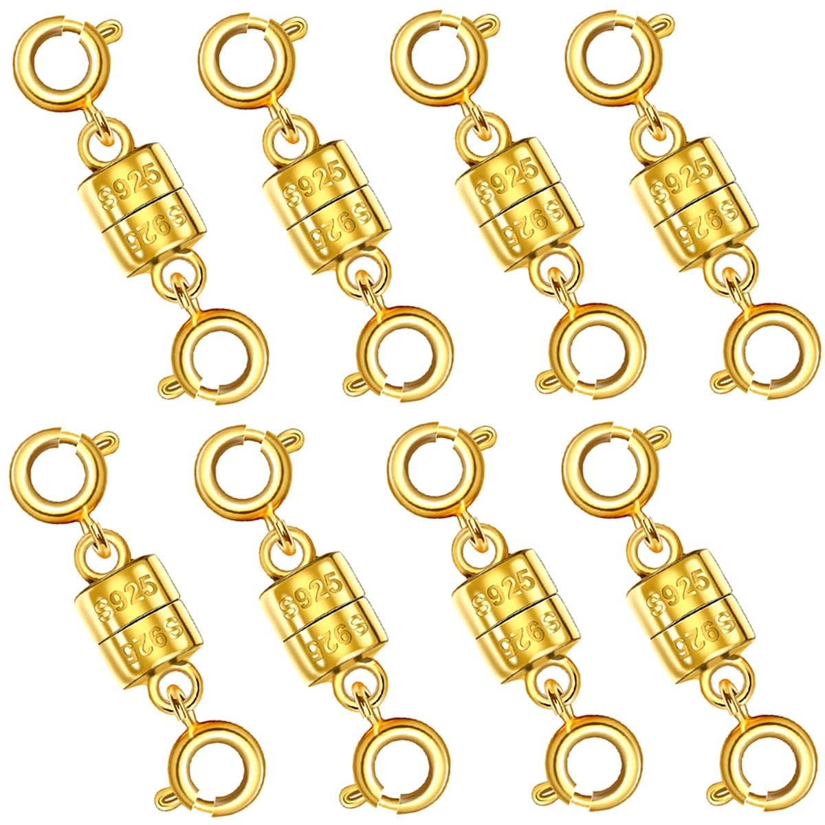 925 Silver Magnetic Necklace Clasps, Magnetic Necklace Clasps and Closures for Bracelet Necklace Extender (8pcs Gold)