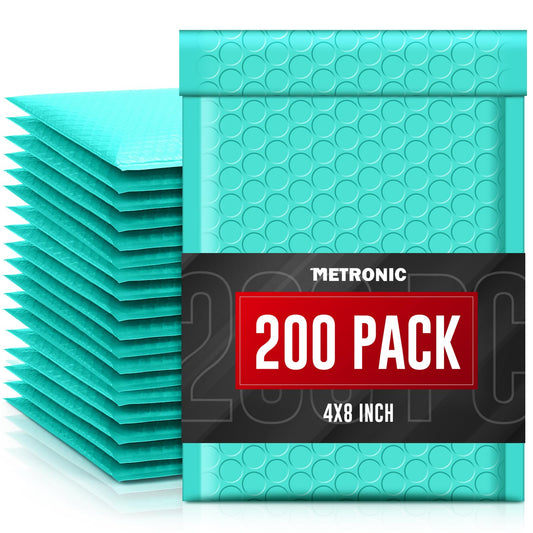 METRONIC Small Bubble Mailers 4x8 200 Pack Teal Bubble Mailer Usable Size 4x7 Self Seal Waterproof Padded Envelopes for Small Business Packaging Sports Cards