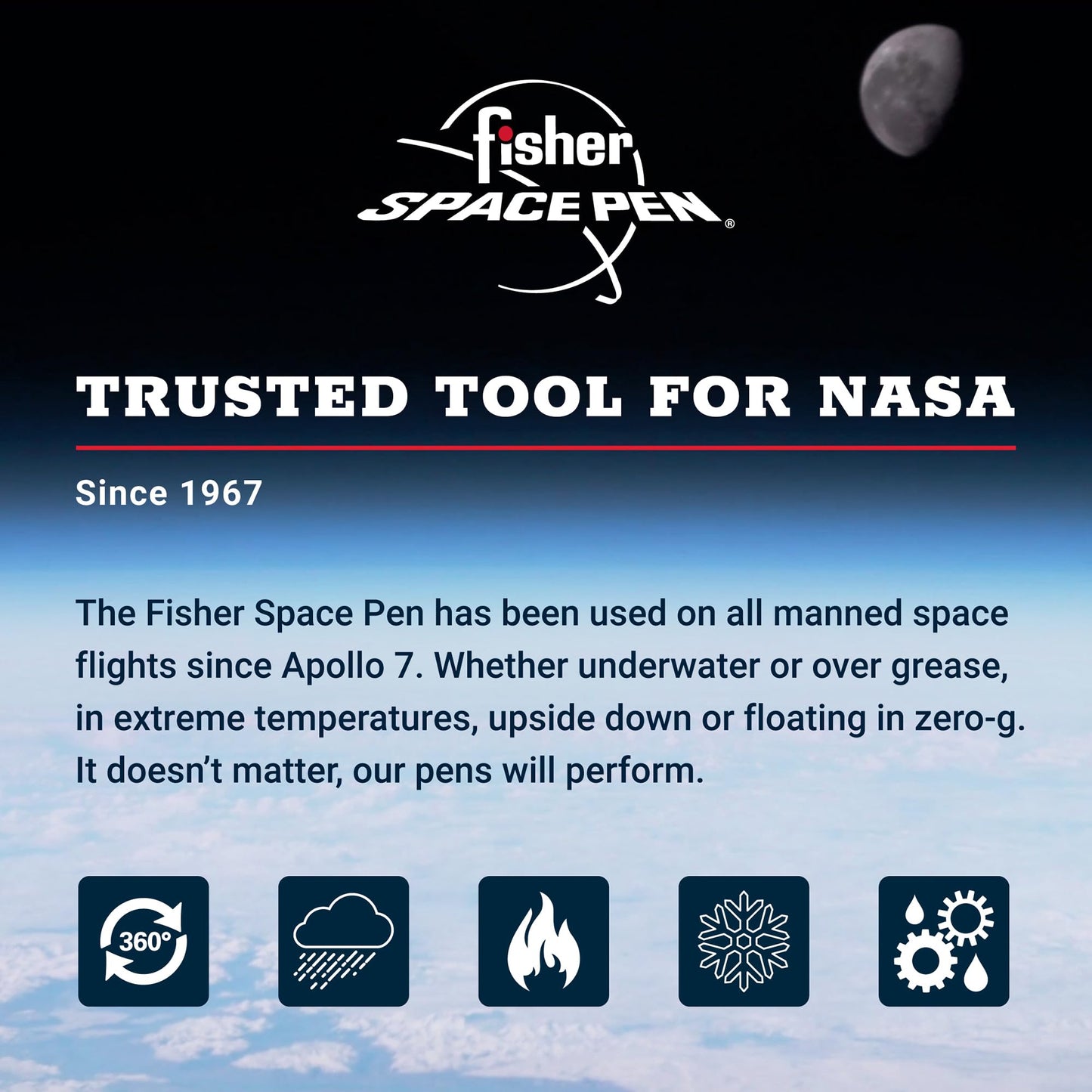 Fisher Space Pen Chrome Shuttle Pen, Pressurized Ballpoint Pen, Shuttle Emblem, Writes Upside Down and in Extreme Temperatures, Smooth Black Ink, Medium Point, Gift Box, Made in USA