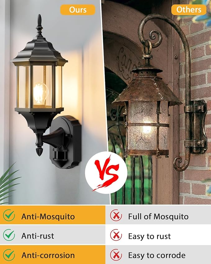 Redluck Motion Sensor Outdoor Lights, 2 Pack 16 inch Dusk to Dawn Outside Porch Lights, Waterproof Anti-Rust Aluminum Outdoor Wall Lights Exterior Lighting Fixtures for House, Garage, Front Door