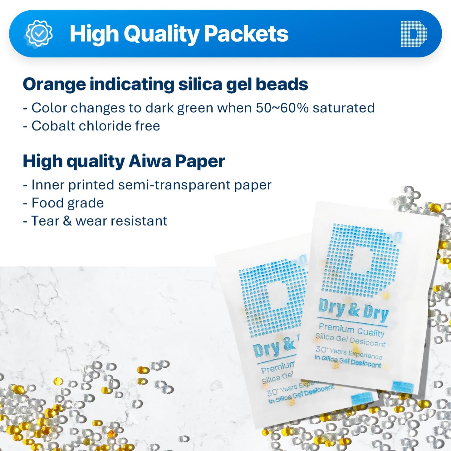 Dry & Dry 5 Gram [400 Packets] Orange Indicating Silica Gel Packets Desiccants Silica Packets - Rechargeable Moisture Absorbers for Food Storage, Electronics, 3D Filament & Safes