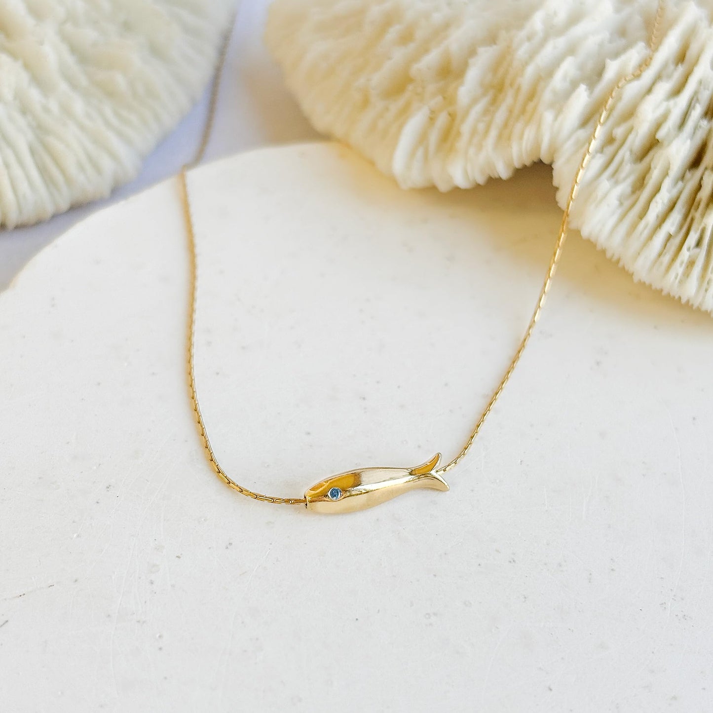 Tooliks Dainty Fish Necklace for Women, Sterling Silver or Gold Fish Charm, Minimal Lucky Necklace (Gold)
