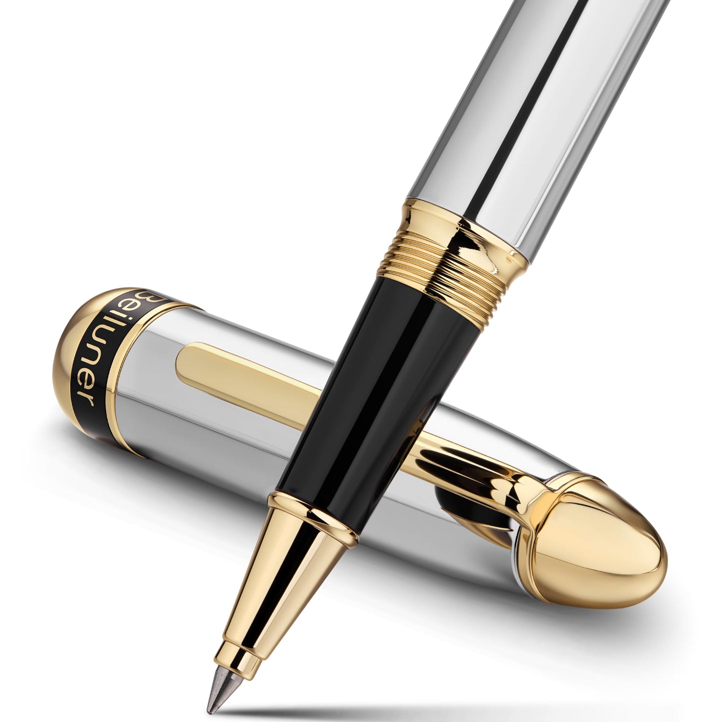 BEILUNER 315 Luxury Rollerball Pen, Stunning Silver Chrome with 24K Gold Finish, Luxury Grade Craftsmanship, Best Pen Gift Set for Men and Women, Graduation, Executive, Office, Fancy, Nice Pens