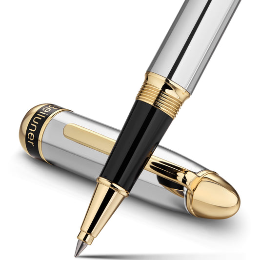 BEILUNER 315 Luxury Rollerball Pen, Stunning Silver Chrome with 24K Gold Finish, Luxury Grade Craftsmanship, Best Pen Gift Set for Men and Women, Graduation, Executive, Office, Fancy, Nice Pens