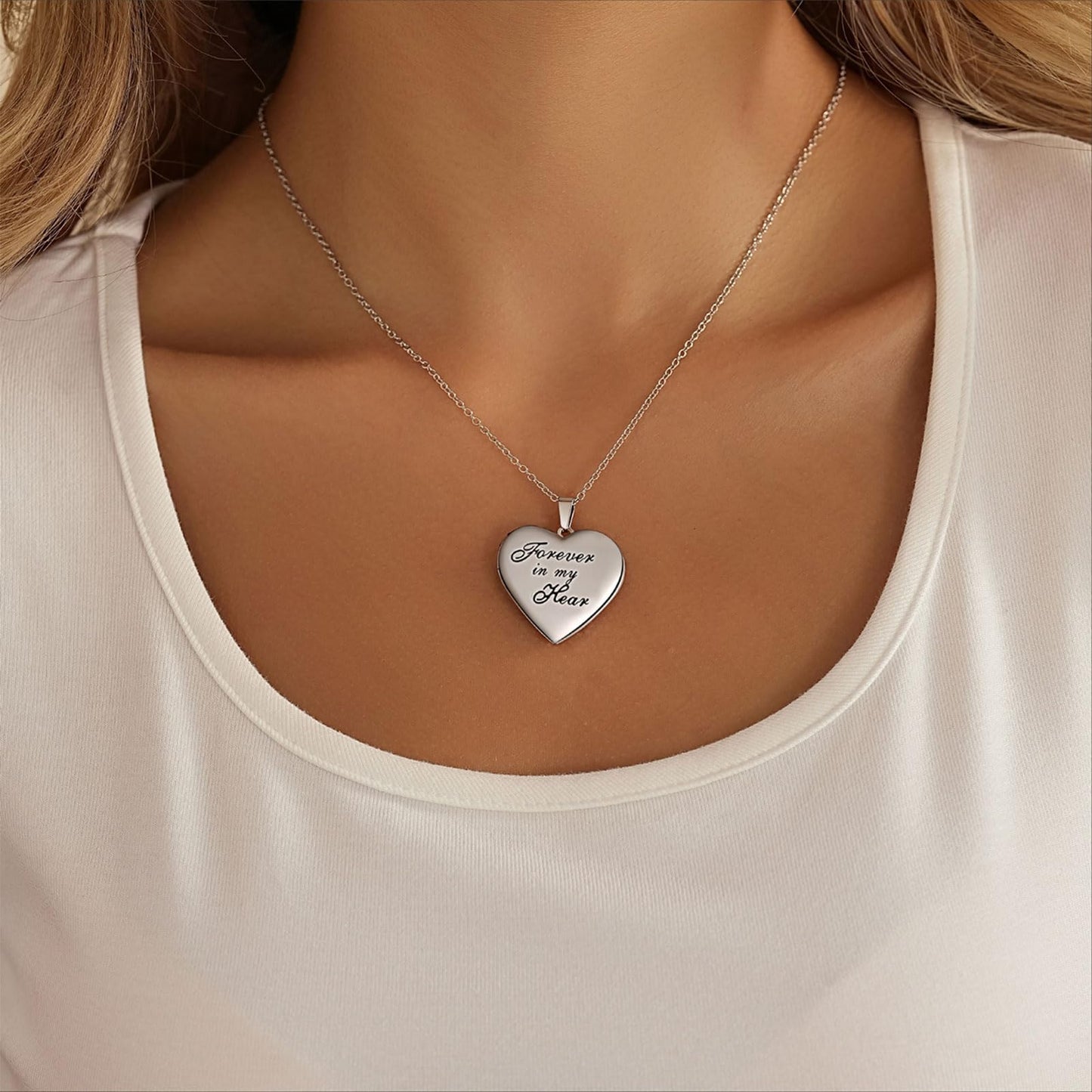 PHOCKSIN Forever In My Heart Locket Necklace For Women Lockets For Girlfriend That Hold Pictures Gifts For Christmas Mothers Day