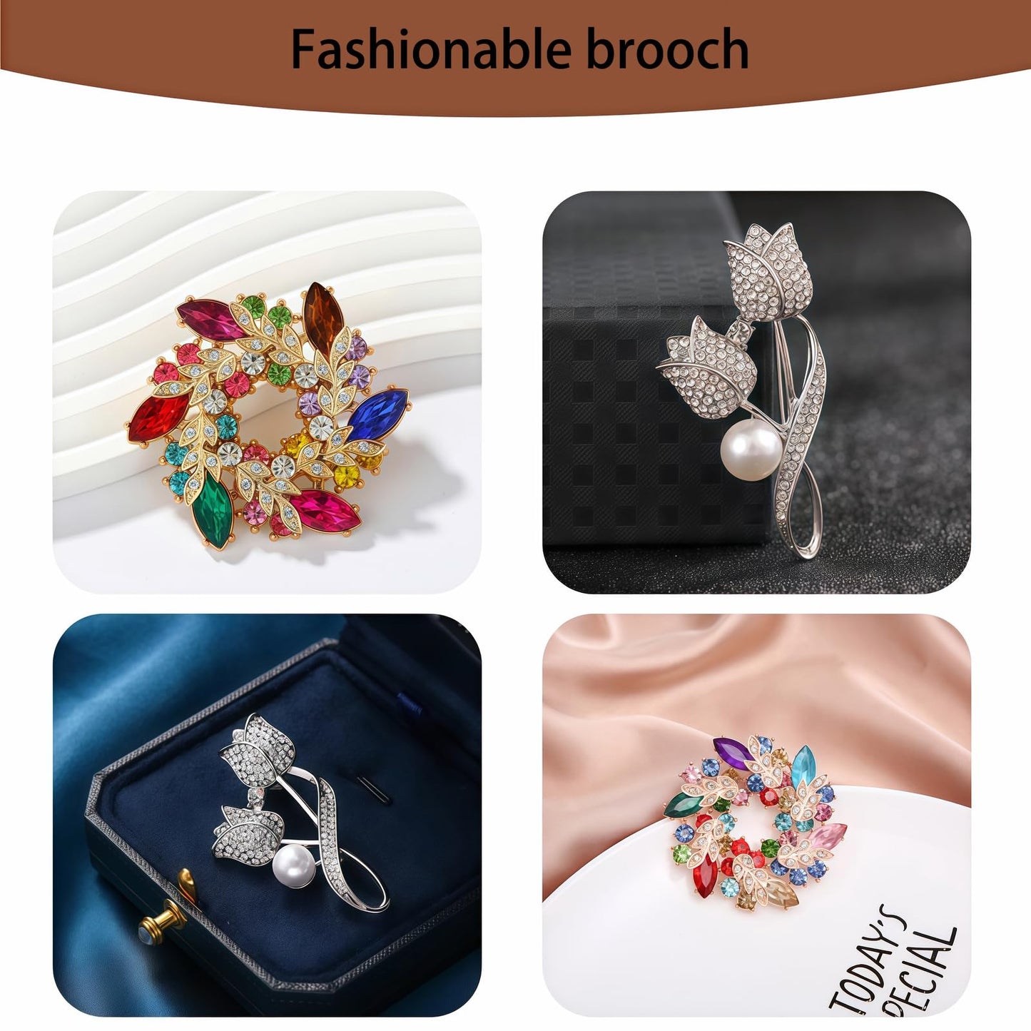 Yaximhozz 2pcs Rhinestone Brooch Pin for Women Dress Elegant Stylish Crystal Brooches Fashion Accessories Pins Lapel Boutonniere Ideas Wedding Christmas Birthday Jewelry Easter Gift (11 Red Colorful/Silver)