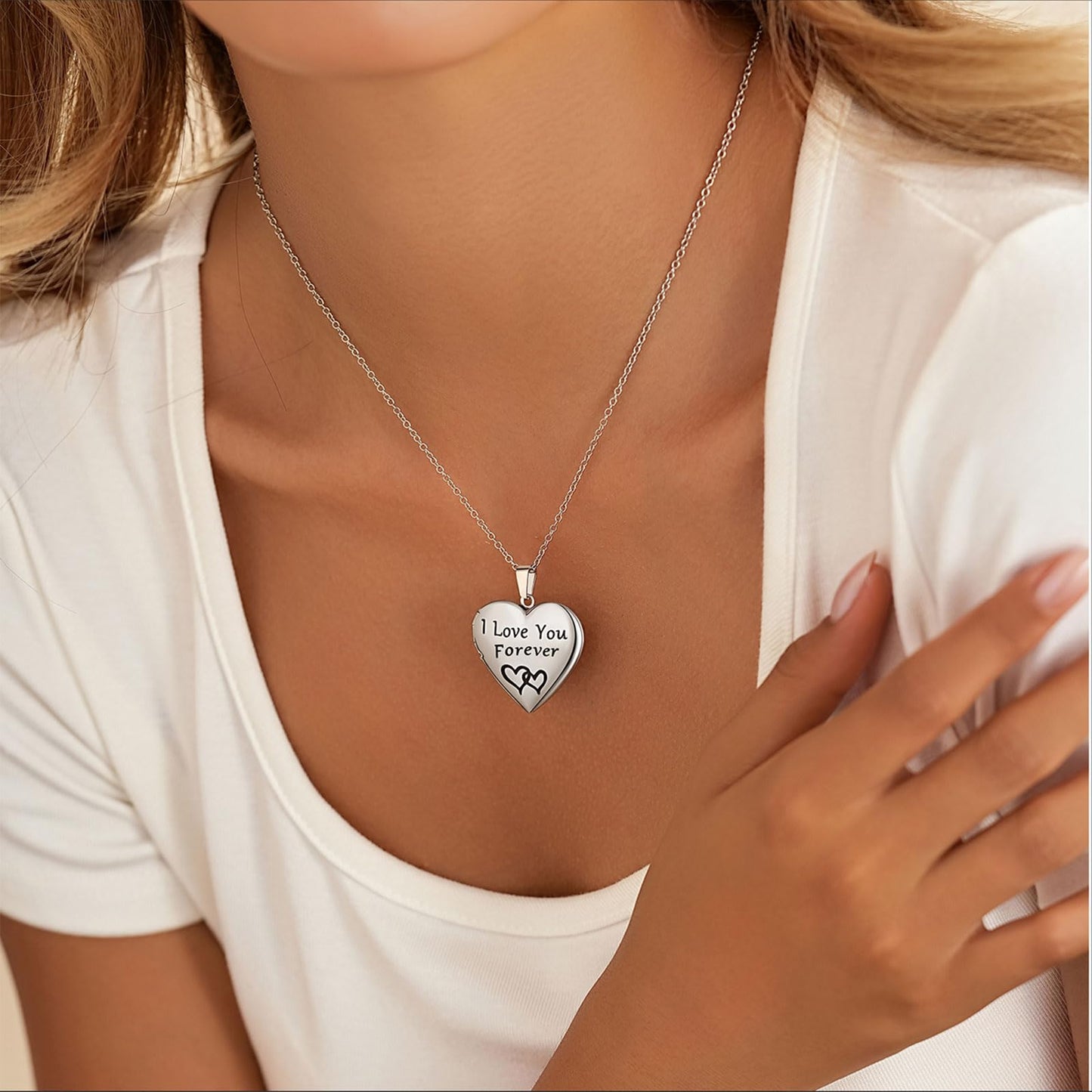 PHOCKSIN Silver Heart Locket Necklace I Love You Forever Personalized Love Heart Necklace that Holds Pictures Customized Gifts Locket Necklaces for Birthday