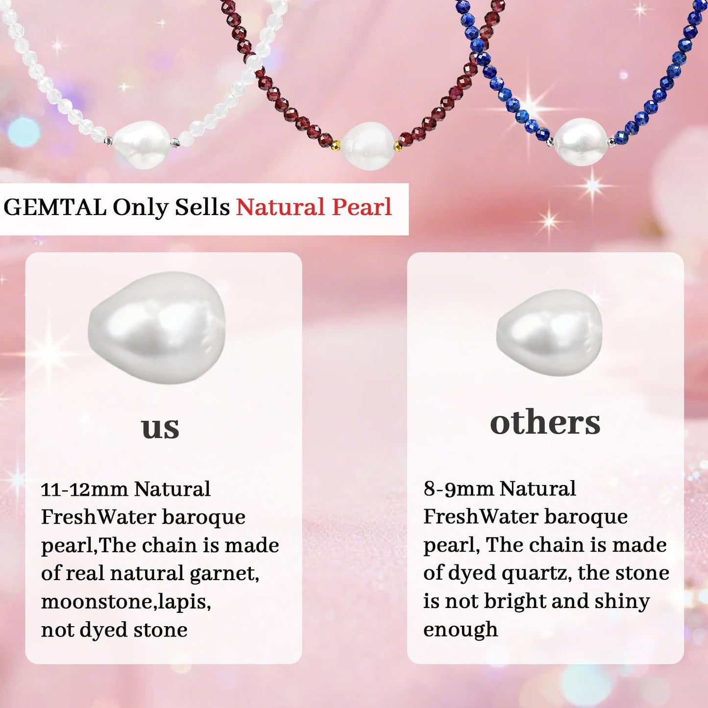 GEMTAL Single Pearl Choker Pendant Necklaces for Women, Natural Gemstone Womens Moonstone Crystal Choker Necklace, Dainty Round Freshwater Pearl Handmade Jewelry Gift Women Birthday Bridesmaids Anniversary(Moonstone, 18")