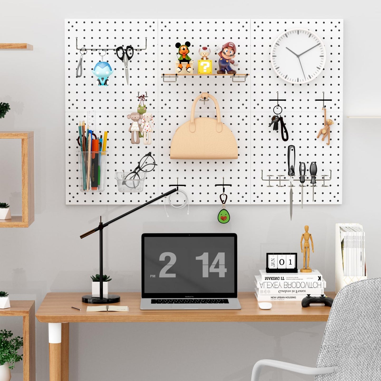 Daanxw Peg Board Kit, Includes Pegboard and Accessories,with Hooks and Bins,Peg Board Wall Organizer for Office,Ornaments Display,Crafts Organization (66, White)