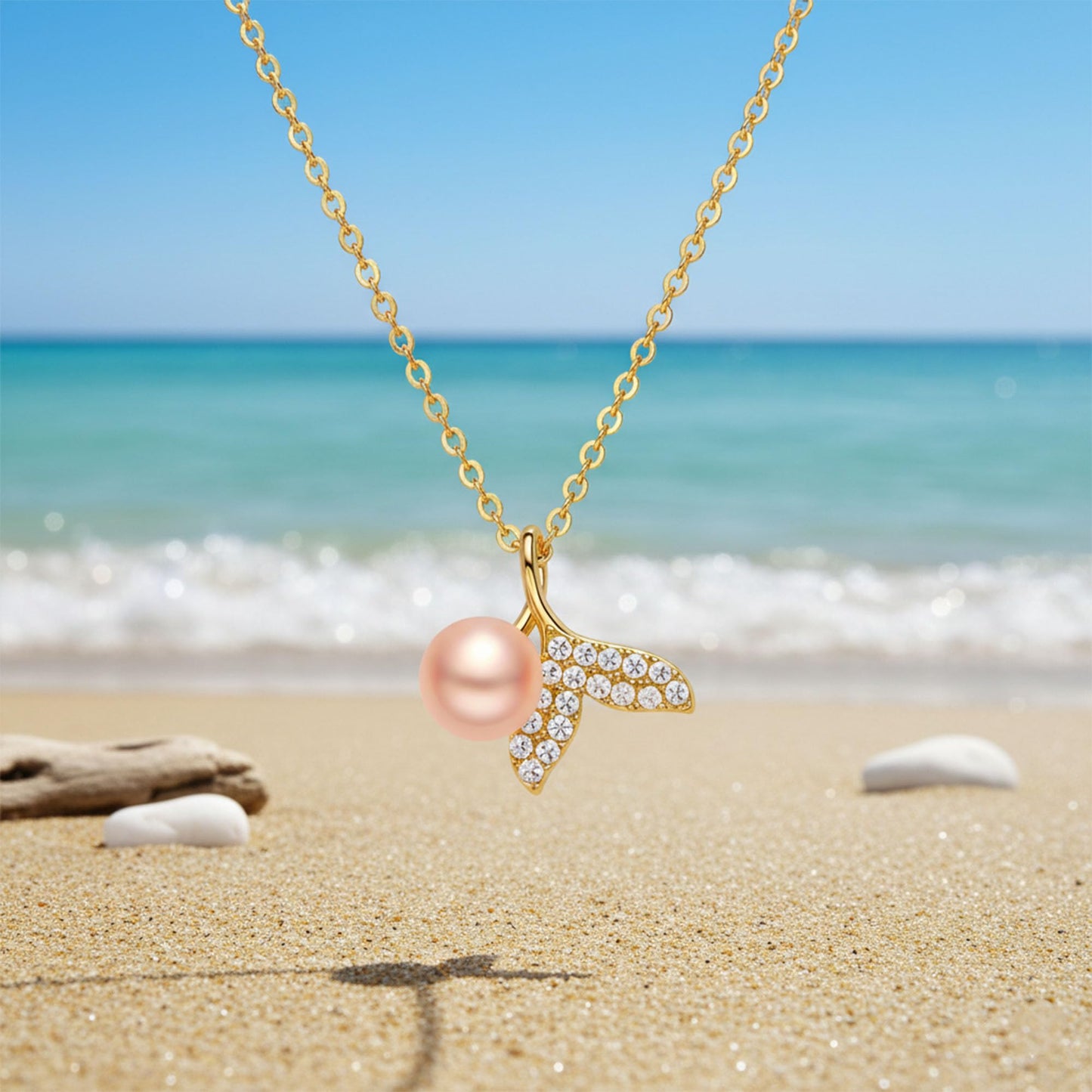 GLUBU Fish Necklace for Women Natural Pearl Necklace Mermaids Summer Beach Necklaces for Women Sea Jewelry Elegant Pearl Choker Necklaces for Women Summer Necklace Gift