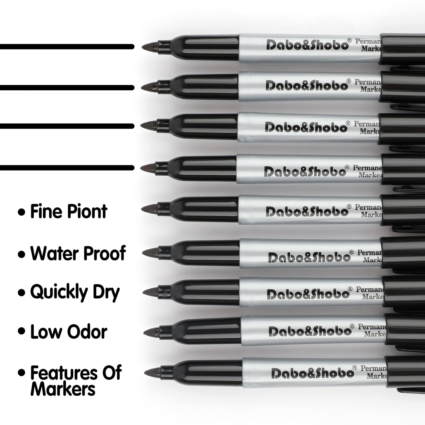 Dabo&Shobo Permanent Markers, 160 Pack Black Permanent Markers Bulk, Fine Tip, Quick Drying, Waterproof Markers, Work On Wood, Metal, Plastic, Stone, Glass For Office School Home