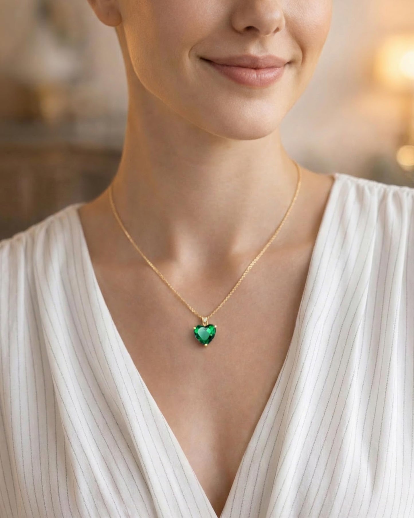 MIDDLUX Emerald Necklace, Emerald Jewelry, May Birthstone Jewelry, May Birthstone Necklace, Heart Necklace