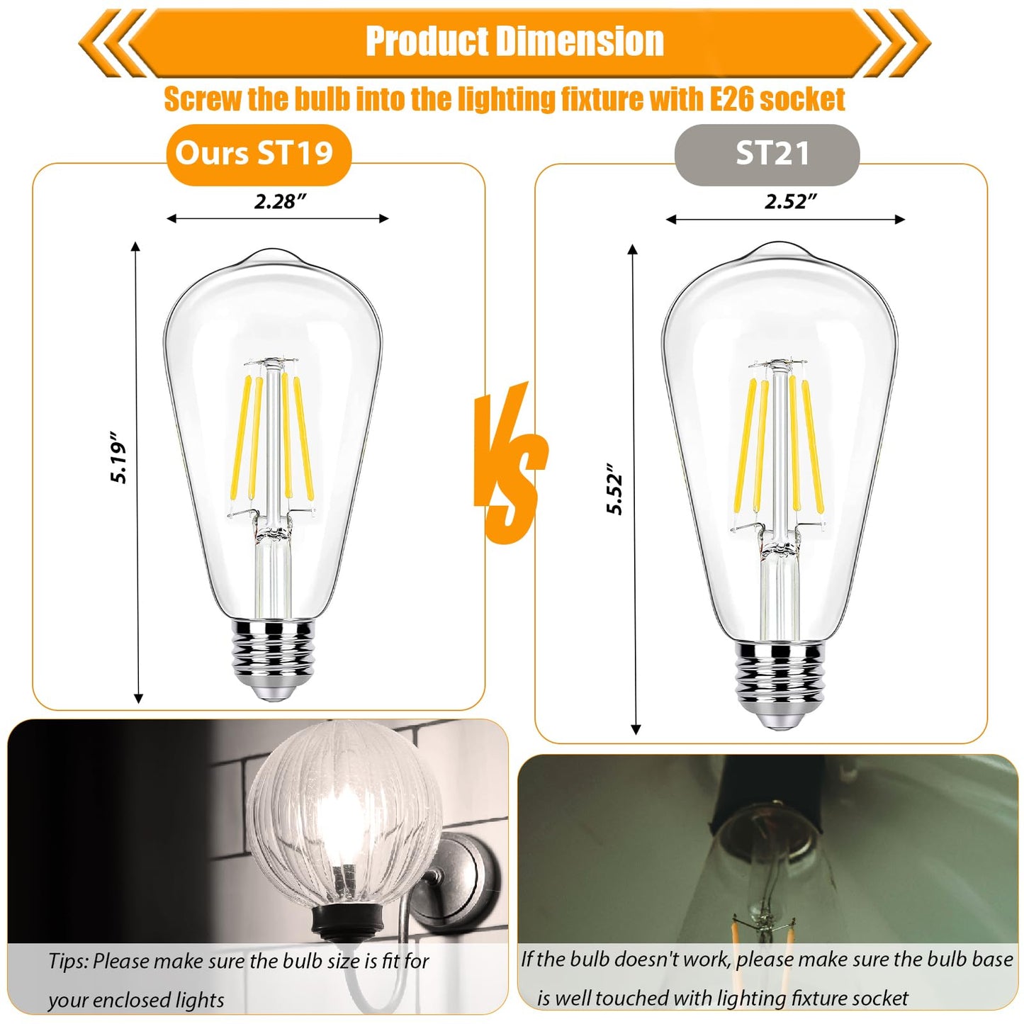 winsaLED 16 Pack LED Edison Bulbs 40W Equivalent, 4000K Cool White Dimmable ST19 Light Bulb, 4W LED Filament Bulb, 450LM E26 Vintage Bulbs for Ceiling Light Fixtures