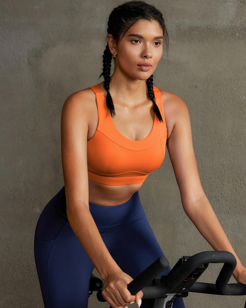 RUNNING GIRL High Impact Sports Bras for Women,Racerback Running Bra Workout Crop Tank Tops Longline Sports Bra Push up(WX2667 Orange L)