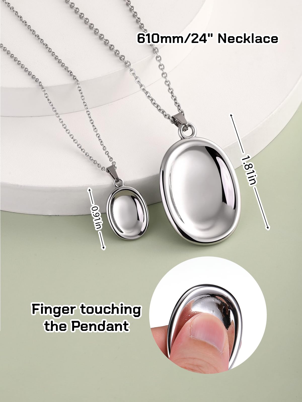 BOPREINA Stainless Steel Worry Stone Necklace for Women Anxiety Relief Fidget Jewelry Sliver Oval Peaceful Thumb Pendant Necklace Meditation Relaxation Stress Relief Pendant 30x46mm