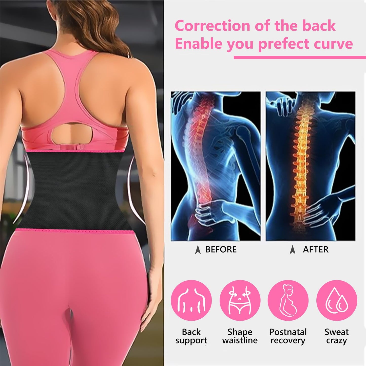AMZBOSS Waist Trainer for Women Lower Belly Fat, Waist Sweat Band for Women, Belly Band Sweat Belt, Stomach Wrap with Pocket (Pink, X-Large)