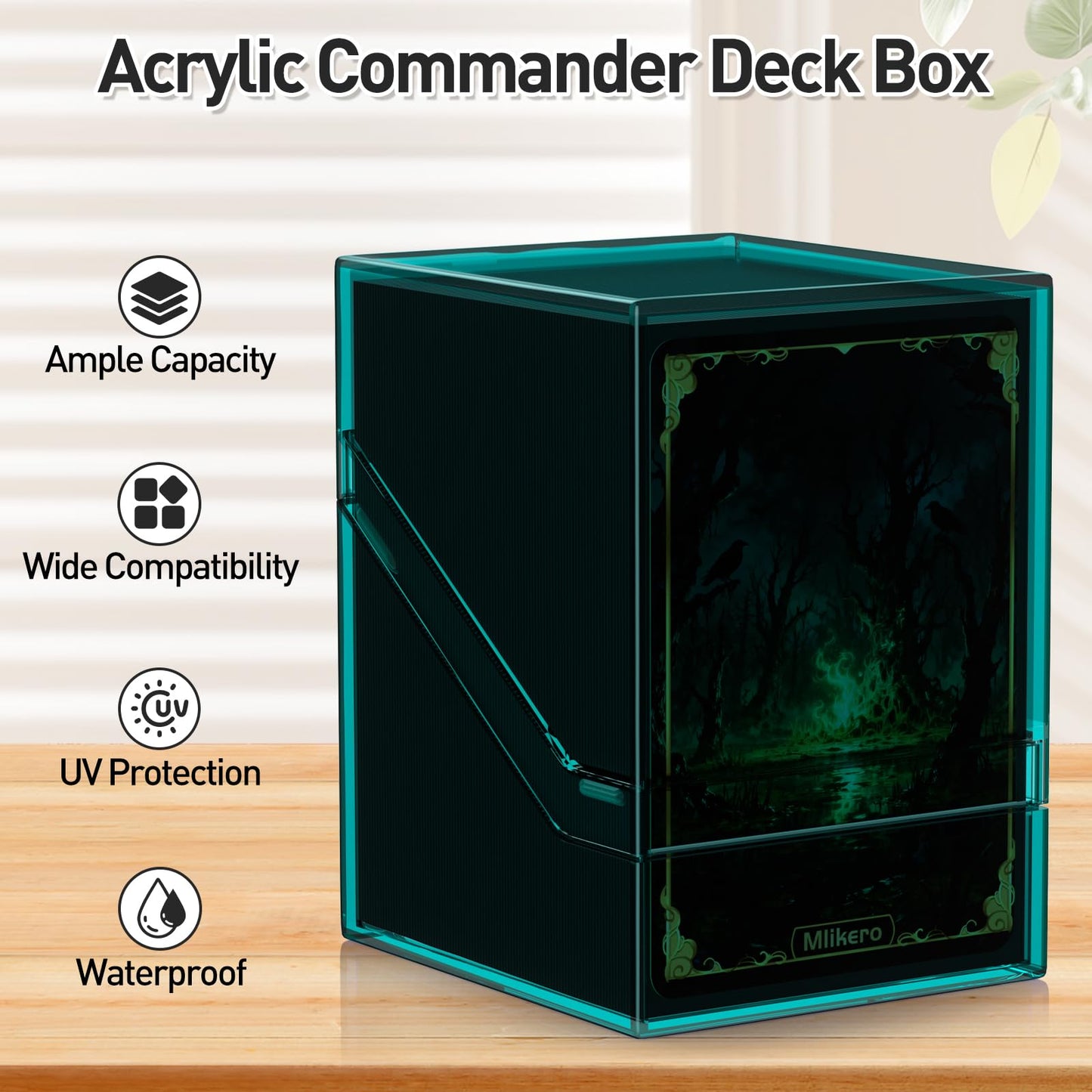 Mlikero Card Deck Cases, Acrylic Commander Deck Box Holding 100+ Sleeved Cards with Dividers, Clear Card Storage Box Fit for MTG, TCG, Sports Cards (Mint Blue)