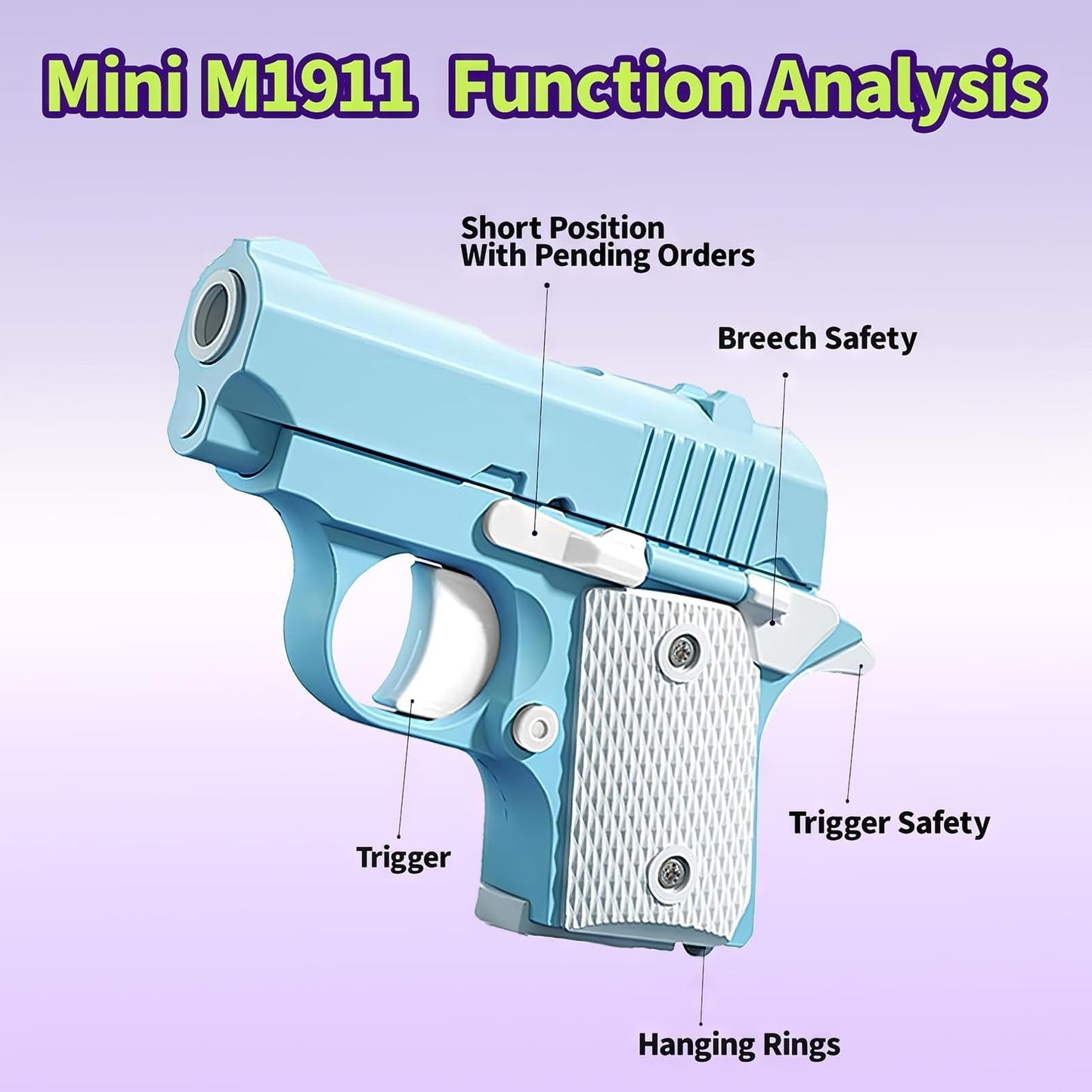 Hikewintoy Cool Fidget 1911 Toy Gun, 2 Pack 3D Printed Mini Stress Relief Toys, Fidget Toys Suitable for Relieving ADHD & Anxiety Relief, for Adults and Kids (Pink Blue)