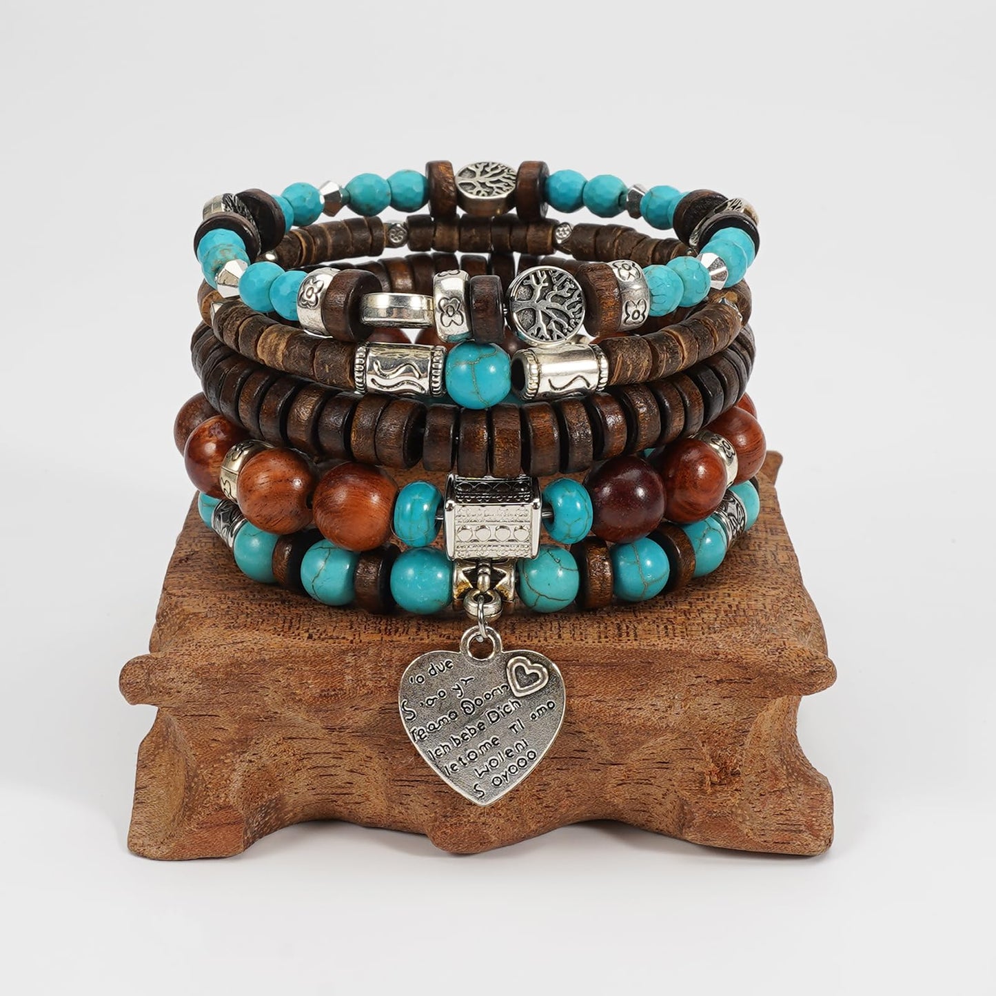 Briutn Vintage Wood Beaded Stretch Bracelets Bohemian Retro Stackable Elastic Bracelet for Women Men Summer Beach Holiday Jewelry