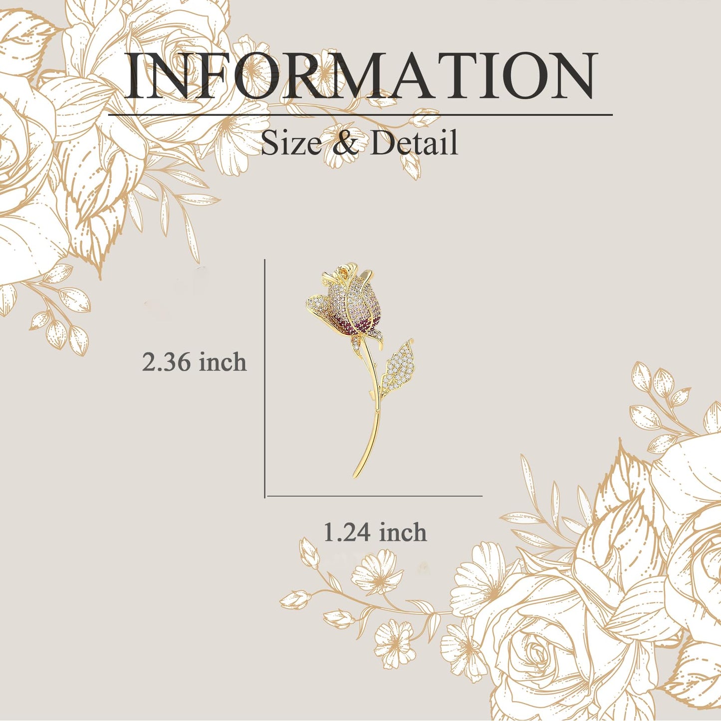 EMEGCY Rose Brooch for Women Rhinestone Rose Brooch Pin Gold Plated Flower Lapel Pin Flower Jewelry Birthday Gift for Mom Wife Valentine's Day