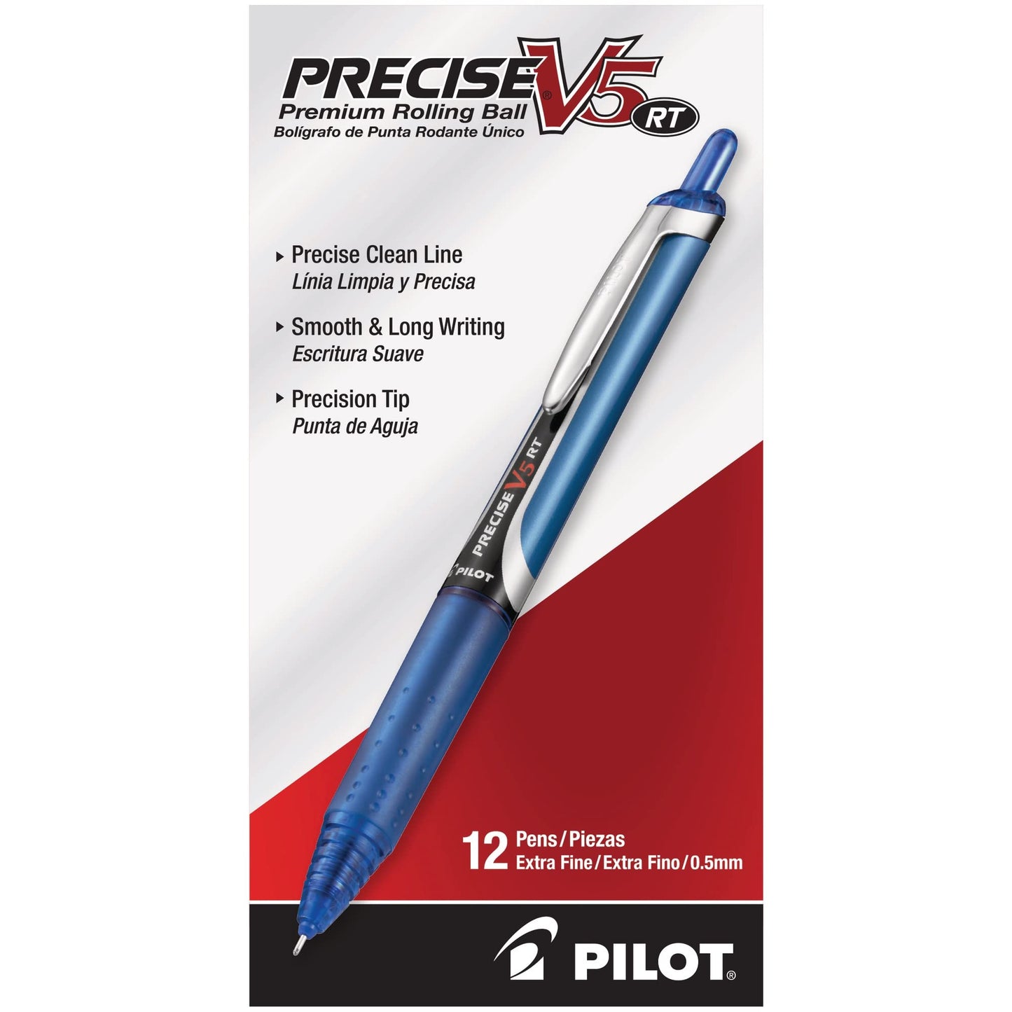 PILOT Precise V5 RT Refillable & Retractable Liquid Ink Rolling Ball Pens, Extra Fine Point (0.5mm) Blue Ink, 12-Pack (26063)