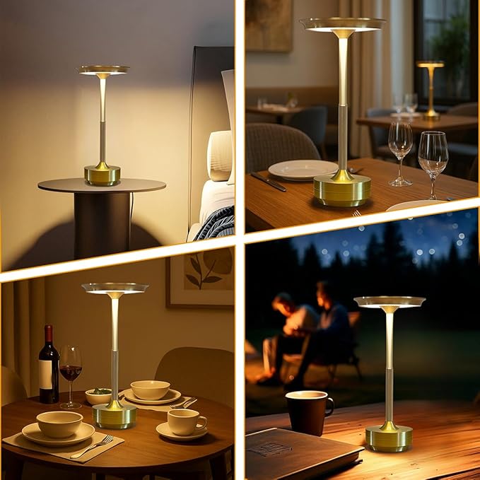 Ecolume Cordless Table Lamp,LED Portable Battery Operated Lamp, Dimmable Stepless 3-Color LED with Memory Function. Portable for Home Office/Dinner/Restaurant/Living Room.(Gold&2Pack)