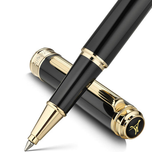 MCNTEIK 317 Rollerball - Stunning Luxury Black Lacquer Pen with 24K Gold Finish, Schmidt Black Ink Refill, Best Gift Set for Men & Women, Executive Office, Christmas, Nice Classic Pens-Black