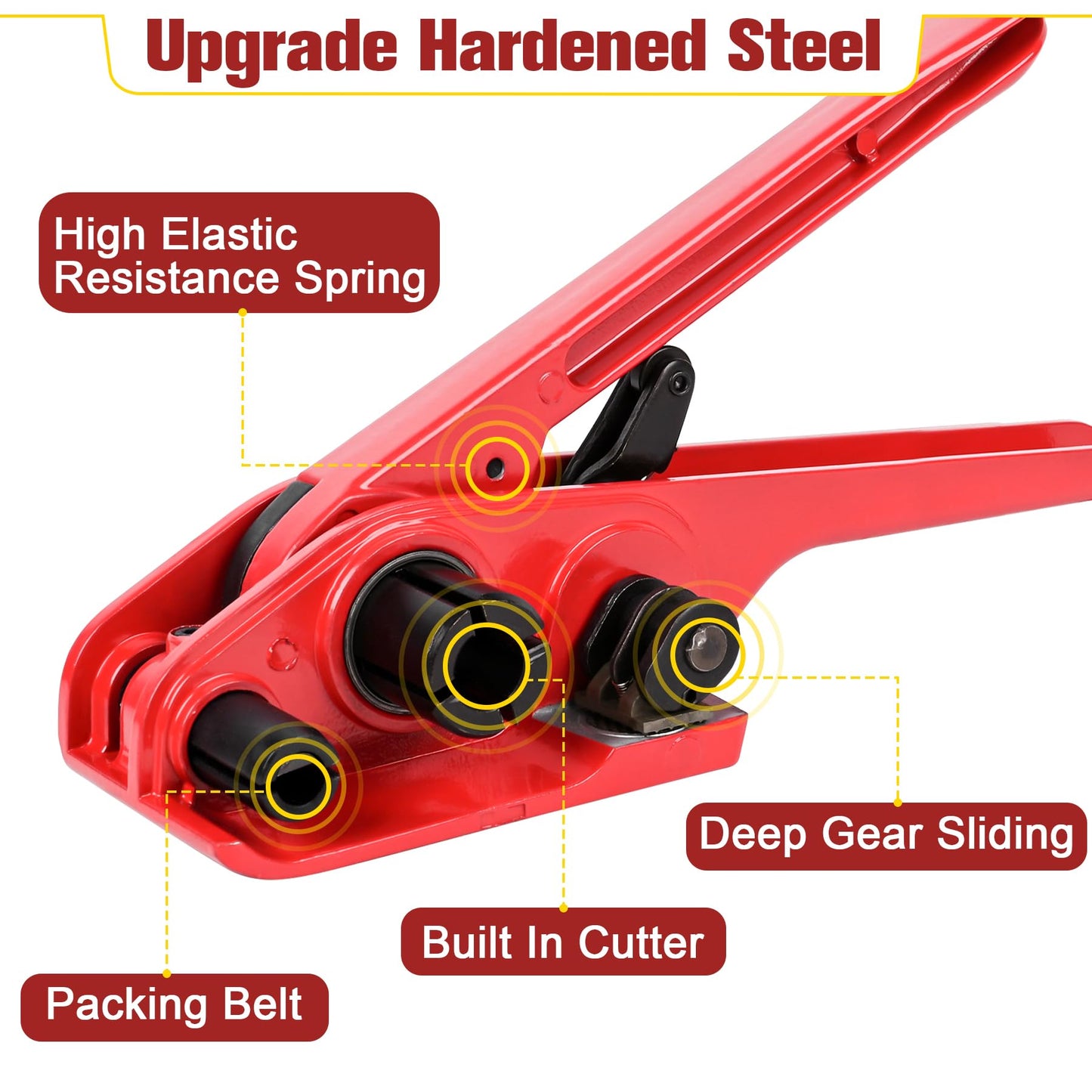 MYFAMIREA Heavy Duty Banding Strapping Kit with Tensioner Tool, 1/2" x 3500FT Polypropylene Plastic Packaging Strapping, 300 Metal Seals, Sealer Tool for Pallets, Logistics, Warehouse (Red)