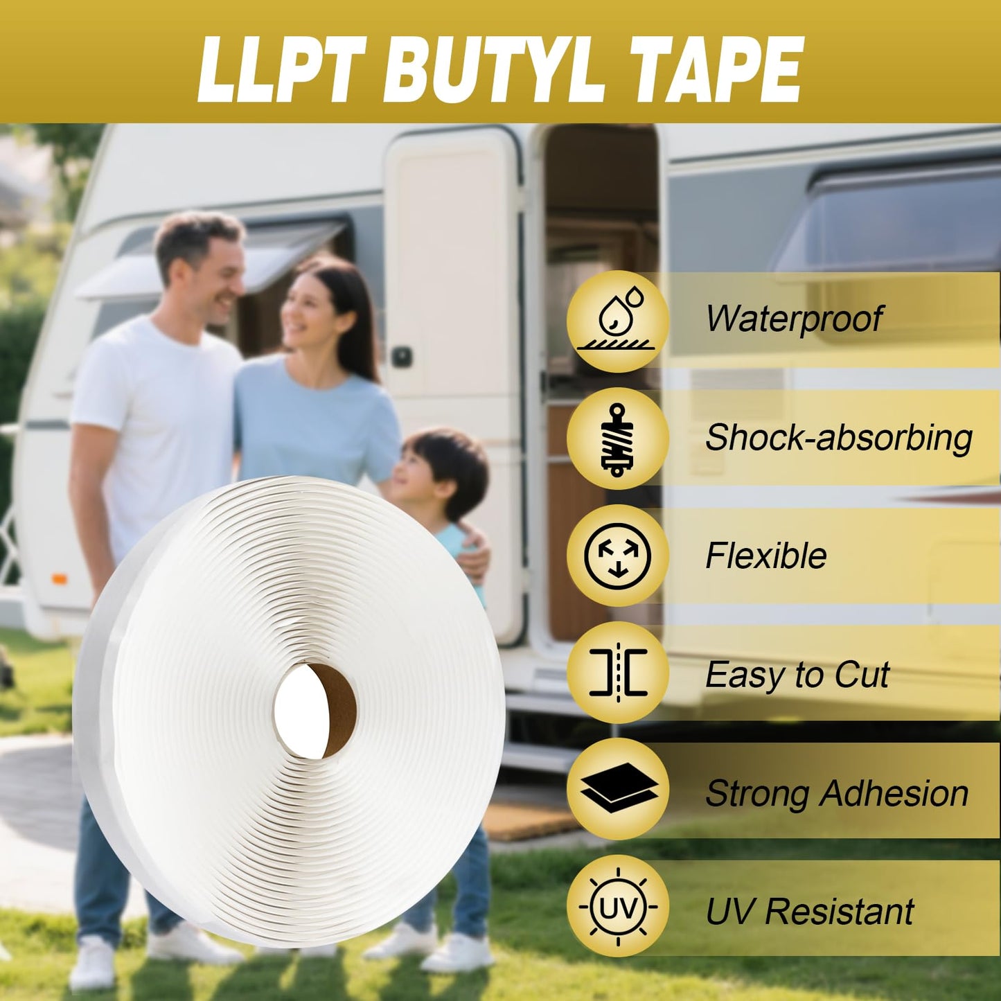 LLPT Butyl Tape White 1/2 Inch x 33Ft 2 Pack Tight Seal for Leak Proof EPDM RV Repair Window Glass Boat Sealing Roof Pipe Patching(WST052)