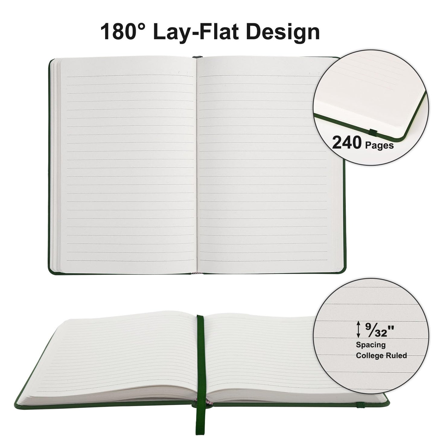Comix 6 Pack Lined Journal Notebooks for Work, 240 Pages, 5.5"x8.3", Dark Green, Hardcover, A5 Medium College Ruled, Journaling Notebooks for Notes-Taking, Fits for Office School Home